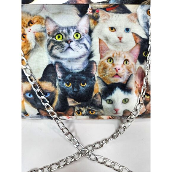 Versatile Cross Body Bag Clutch Purse East West Novelty Cats All Over Fabric - Picture 3 of 7